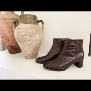 VIA SPIGA croc embossed leather brown ankle boots 37 7